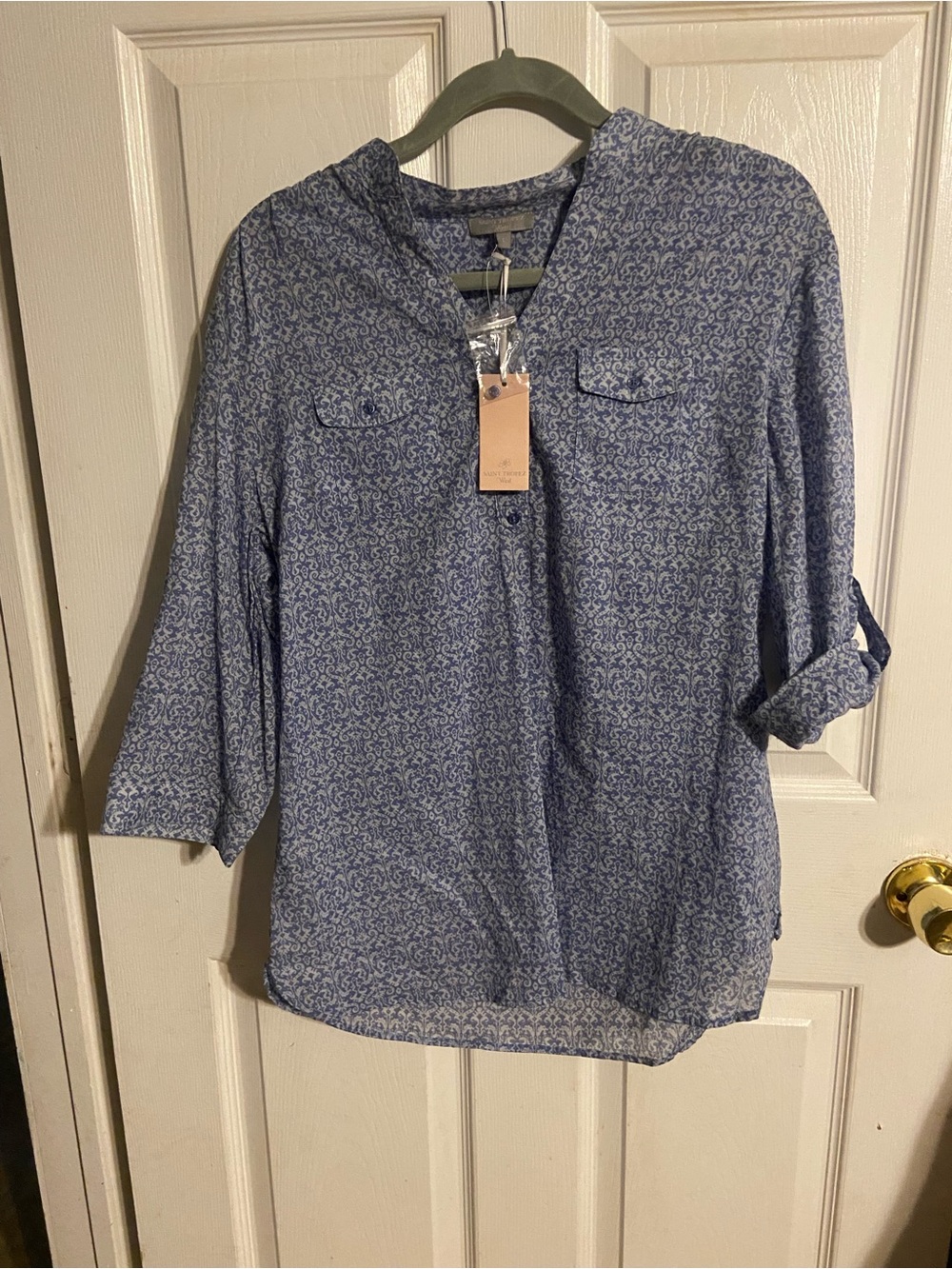 NWT Women's Saint Tropez West Blue & White Blouse Sz L